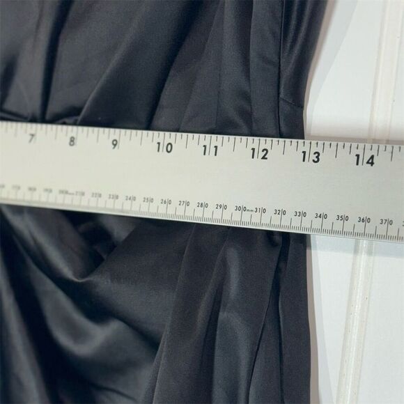 House of CB Coco Black Satin Wrap Slip Dress M Cowl Neck Asym Hem Midi - Picture 5 of 9